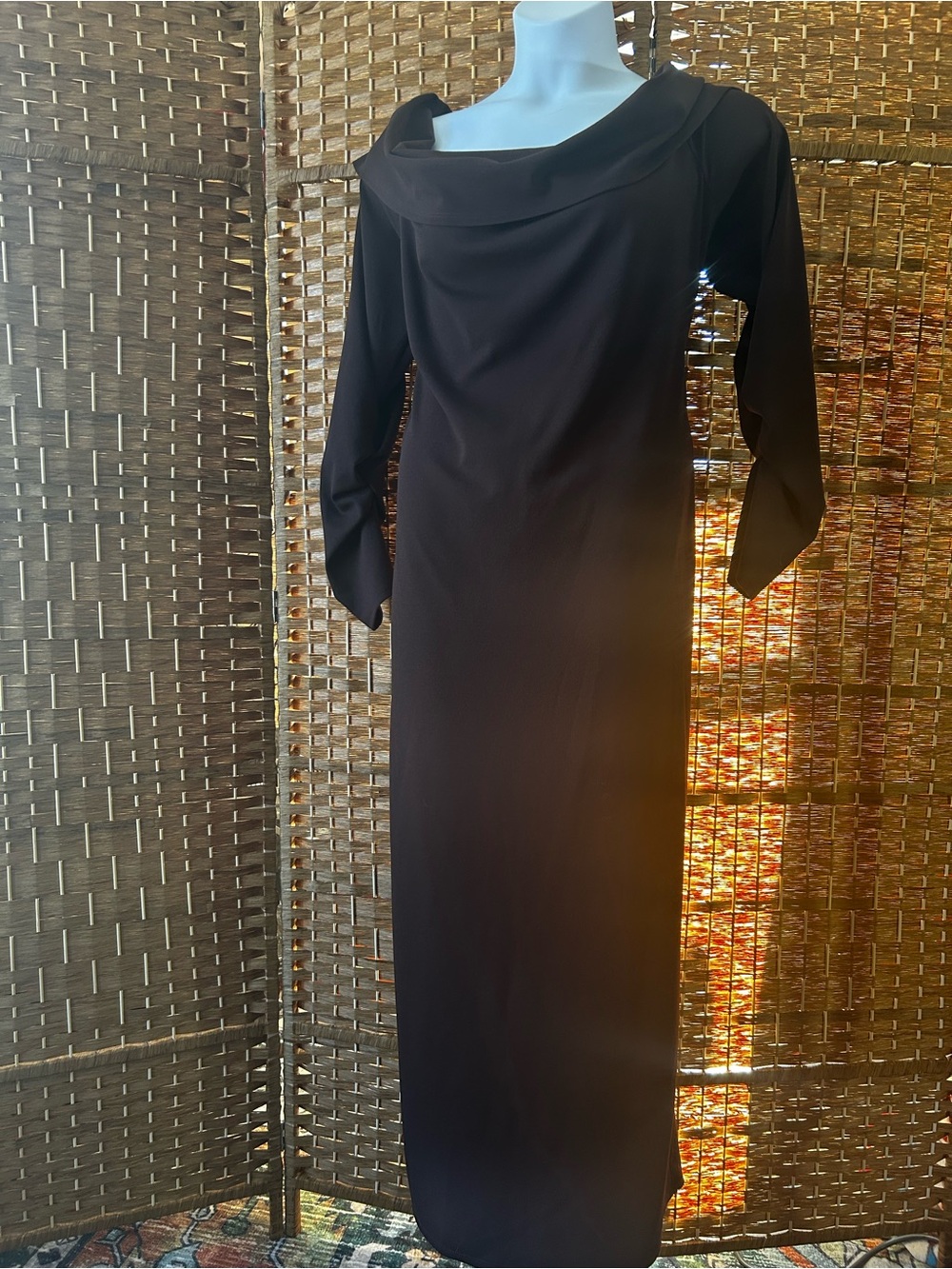 Chocolate Brown Cowl Neck Bodycon Midi Dress Plus Size 22 Long Sleeve